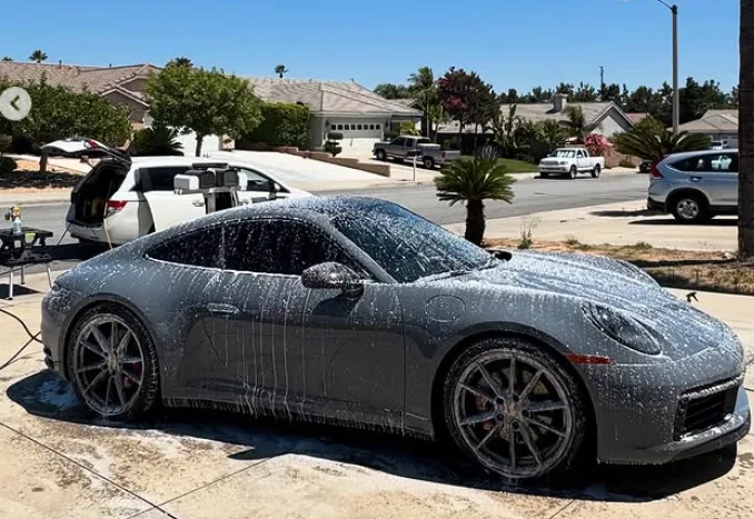 Foam wash on a Porsche 911
